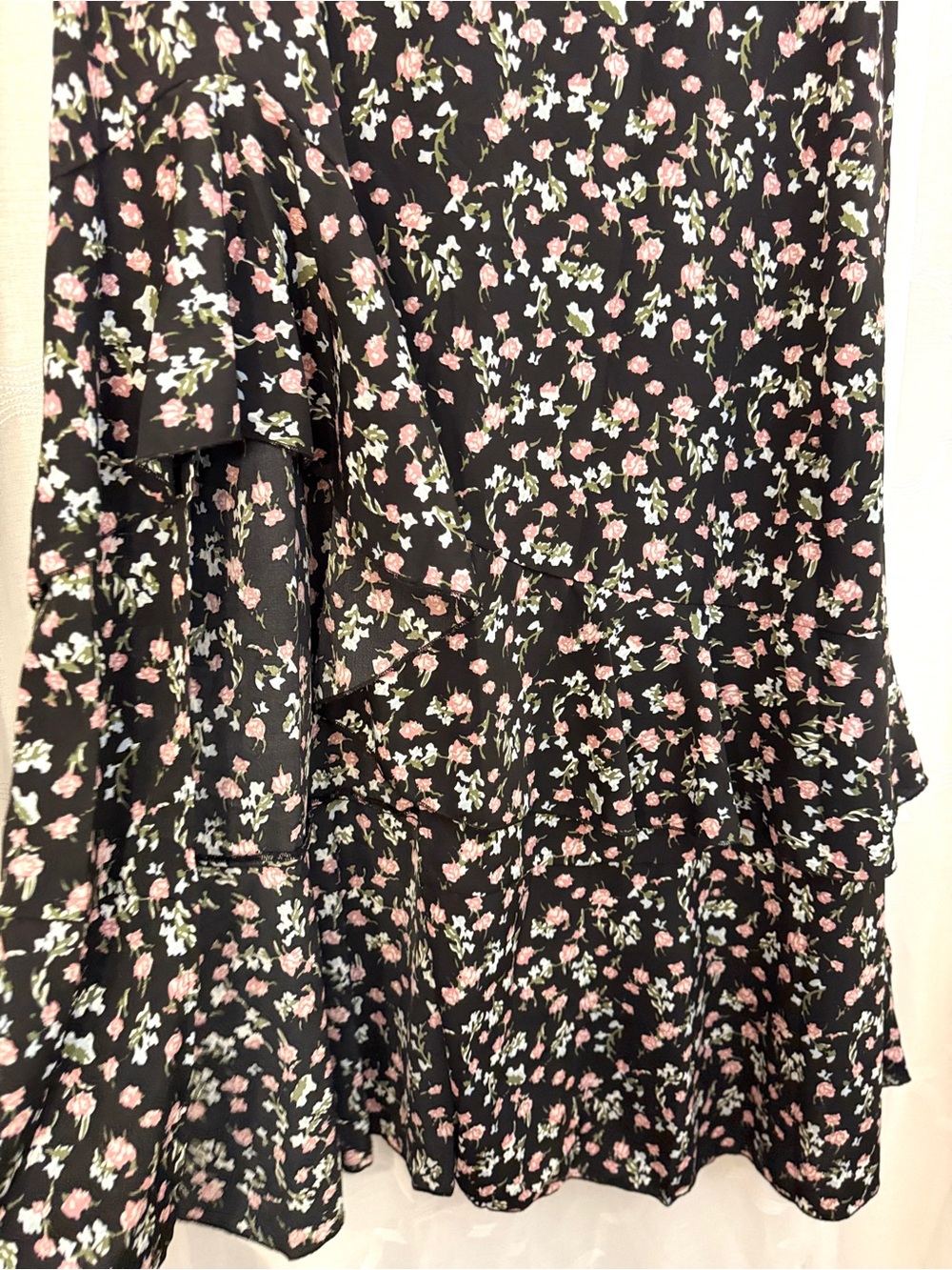 BTFBM Black Floral Wrap Midi Skirt Ruffle Hem Boho Romantic Size Large - Picture 11 of 13